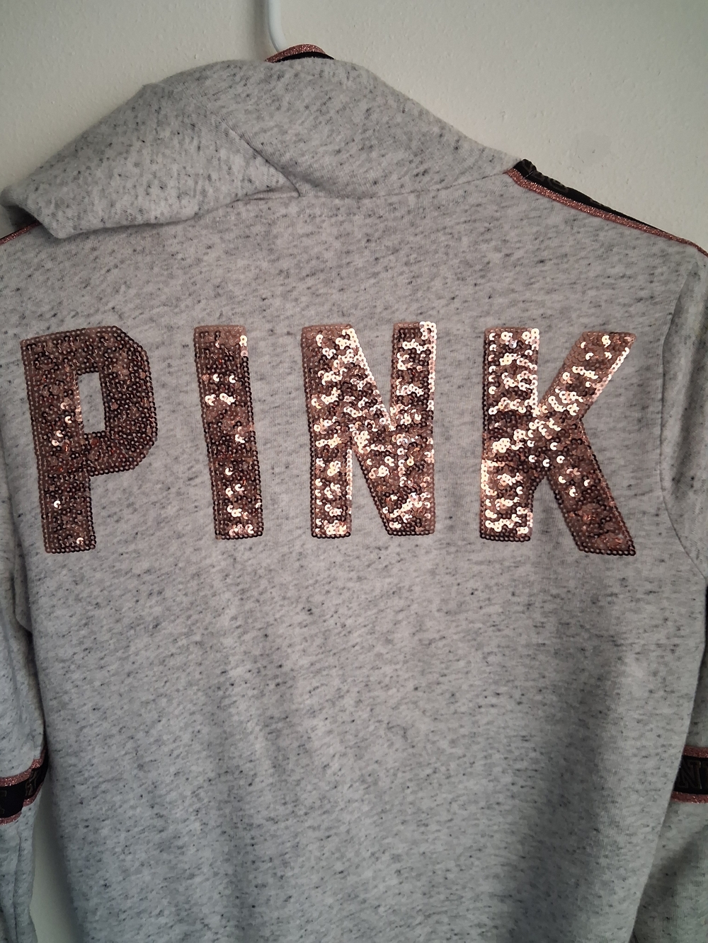Victoria's Secret PINK Bling Hoodie Metallic Silver Gray XS - Picture 3 of 7
